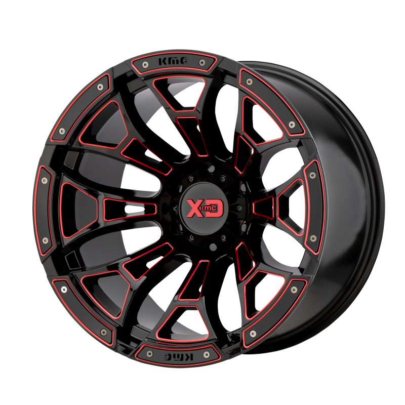 20 x 10 XD BONEYARD GLOSS BLACK MILLED W/ RED TINT - 6X135 - 4.79