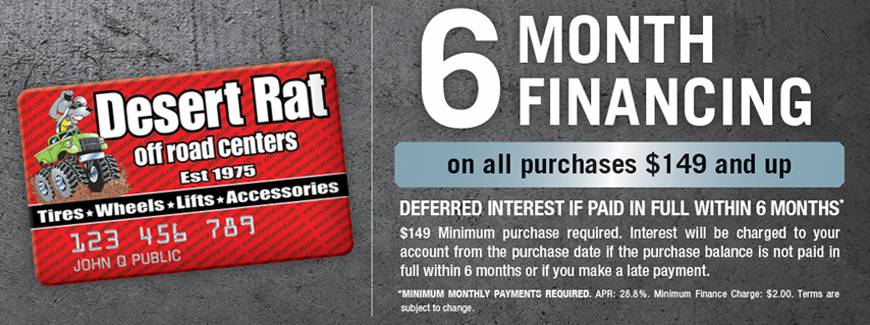 Desert Rat 6 Months - No Interest Offer - $149 Minimum