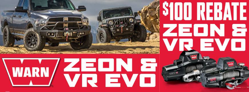 Warn Summer 2024 Get back $100 on Zeon +  EVO Winches