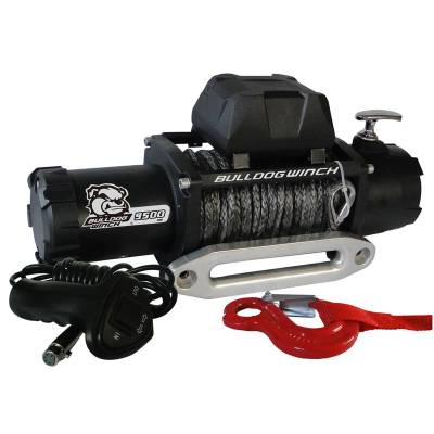 Bulldog Winch - 9500lb Winch w/5.5hp Series Wound, 100ft Synthetic Rope, Aluminum Fairlead