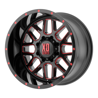 XD SERIES WHEELS - 20 x 10 XD  GRENADE SATIN BLACK MILLED W/ RED TINTED CLEAR COAT - 5X5.0 - 4.56" BS