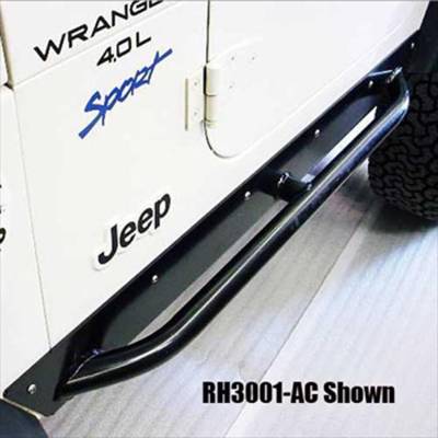 Rock Hard 4X4 - Rock Hard 4x4 Patriot Series Rocker Guards w/ Tube Sliders - Black Finish - Jeep Wrangler YJ