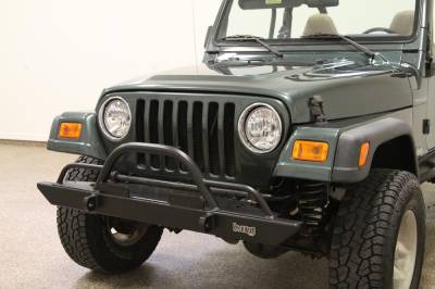 Rock Hard 4X4 - Rock Hard 4x4 Mid Width Legendary Front Bumper Straight Up Hoop w/ Tube Extensions - Jeep CJ/YJ/TJ