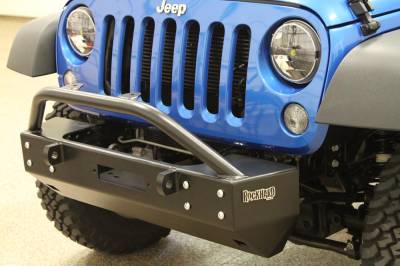 Rock Hard 4X4 - Rock Hard 4X4 Patriot Series Grille Width "Stubby" Front Bumper w/Lowered Winch Plate w/o Fog Lights - Jeep Wrangler JK 2D/4D