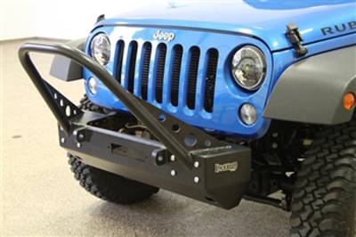 Rock Hard 4X4 - Rock Hard 4X4 Patriot Series Grille Width "Stubby" Stinger Front Bumper w/ Lowered Winch Plate w/o Fog Lights - Jeep Wrangler JK 2D/4D