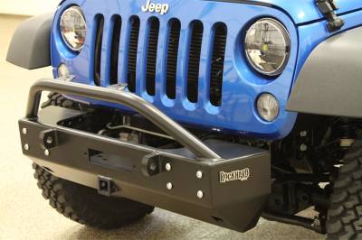 Rock Hard 4X4 - Rock Hard 4X4 Patriot Series Grille Width "Stubby" Front Bumper w/ Receiver w/ Lowered Winch Plate w/o Fog Lights - Jeep Wrangler JK 2D/4D