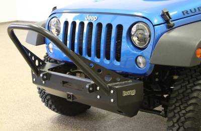 Rock Hard 4X4 - Rock Hard 4X4 Patriot Series Grille Width "Stubby" Stinger Front Bumper w/ Receiver w/ Lowered Winch Plate w/o Fog Lights - Jeep Wrangler JK 2D/4D