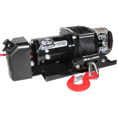 Bulldog Winch - 7800lb Trailer Winch, 50' Synthetic Rope, Hawse Fairlead, Mount Plate, Low Profile