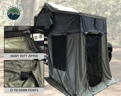 Overland Vehicle Systems - Nomadic 4 Extended Roof Top Tent w/Annex - Dark Gray Base With Green Rain Fly & Black Cover