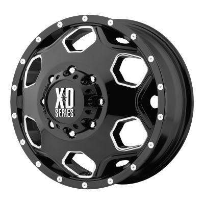 XD SERIES WHEELS - 22 x 8.25 XD  BATALLION DUALLY GLOSS BLACK W/ MILLED ACCENTS - 8X6.5 - 9.63" BS