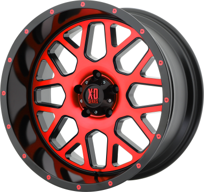 XD SERIES WHEELS - 20 x 10 XD  GRENADE SATIN BLACK MACH FACE W/ RED TINTED CLEAR COAT - 5X5.0 - 4.56" BS