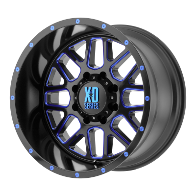 XD SERIES WHEELS - 20 x 10 XD  GRENADE SATIN BLACK MILLED W/ BLUE TINTED CLEAR COAT - 5X5.0 - 4.56" BS