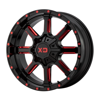 XD SERIES WHEELS - 20 x 10 XD  MAMMOTH GLOSS BLACK MILLED W/ RED TINT - 5X5.0/5.5 - 4.79" BS