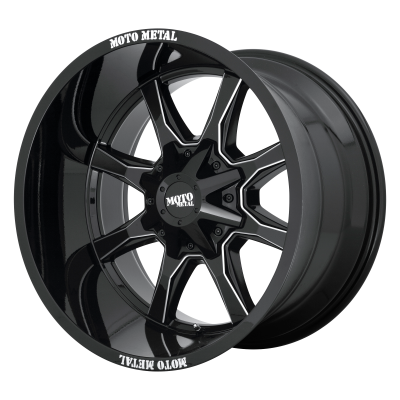 MOTO METAL - 20 x 12 MM MO970 GLOSS BLACK W/ MILLED SPOKE & MM ON LIP - 8X170