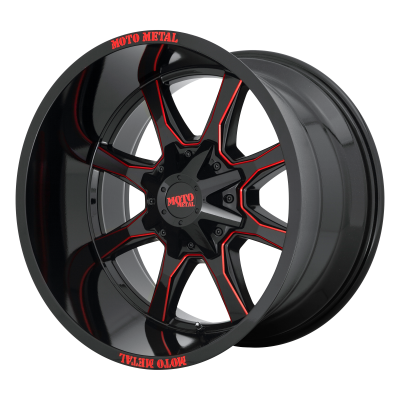 MOTO METAL - 20 x 9 MM MO970 GLOSS BLACK MILLED W/ RED TINT & MM ON LIP - 6X135/5.5