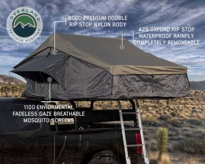 Overland Vehicle Systems - Nomadic 3 Extended Roof Top Tent  - Dark Gray Base With Green Rain Fly & Black Cover