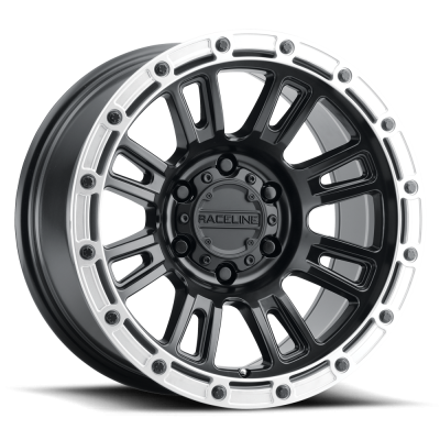 Raceline Wheels - 17X8 Raceline 956BS-Compass Satin Black W/ Silver Ring 5X114.3 5.68"BS