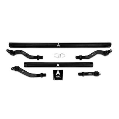 Apex Chassis - Apex Chassis Jeep 2.5 Ton Tie Rod & Drag Link Assembly Dana 30 No Flip Black Aluminum For 18-22 Jeep Wrangler 19-21 Gladiator