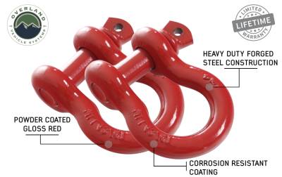 Overland Vehicle Systems - OVS Recovery Recovery Shackle 3/4" 4.75 Ton Red - Sold In Pairs