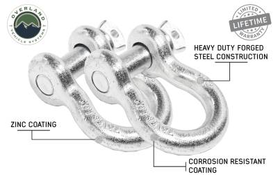 Overland Vehicle Systems - OVS Recovery Recovery Shackle 3/4" 4.75 Ton Zinc - Sold In Pairs