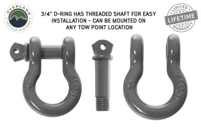 Overland Vehicle Systems - OVS Recovery Recovery Shackle 3/4" 4.75 Ton Grey - Sold In Pairs