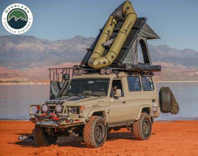 Overland Vehicle Systems - Mamba 3 Clamshell Aluminum Roof Top Tent -Black Shell & Grey Body