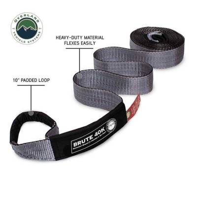 Overland Vehicle Systems - OVS Recovery Tow Strap 4" x 30' Gray With Black Ends & Storage Bag