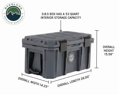 Overland Vehicle Systems - D.B.S.  - Dark Grey 53 QT Dry Box with Wheels, Drain, and Bottle Opener