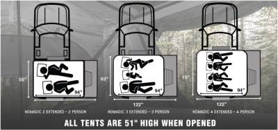 Overland Vehicle Systems - Nomadic 4 Extended Roof Top Tent w/Annex - Dark Gray Base With Green Rain Fly & Black Cover - Image 4