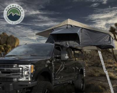 Overland Vehicle Systems - Nomadic 4 Extended Roof Top Tent w/Annex - Dark Gray Base With Green Rain Fly & Black Cover - Image 5