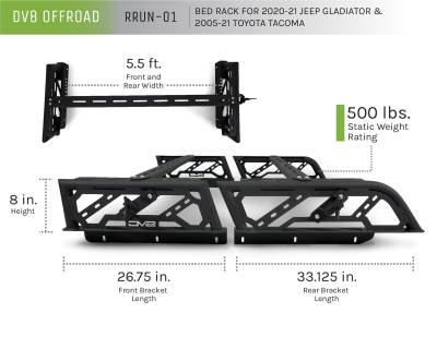 DV8 Offroad - Bed Rack for 2020> Wrangler JT Gladiator & 2005> Toyota Tacoma - Image 2