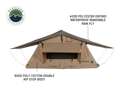 Overland Vehicle Systems - TMBK 3 Roof Top Tent - Tan Base With Green Rain Fly, Black Aluminum Base, Black Ladder - Image 2