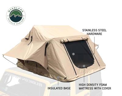 Overland Vehicle Systems - TMBK 3 Roof Top Tent - Tan Base With Green Rain Fly, Black Aluminum Base, Black Ladder - Image 10