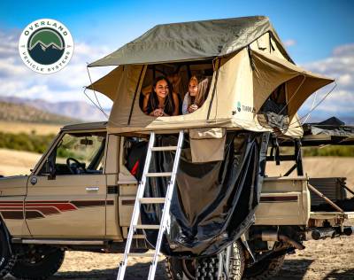 Overland Vehicle Systems - TMBK 3 Roof Top Tent - Tan Base With Green Rain Fly, Black Aluminum Base, Black Ladder - Image 11