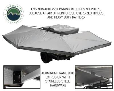 Overland Vehicle Systems - Nomadic 270 Driver - Dark Gray Awning with Bracket Kit and Extended Poles - Image 3