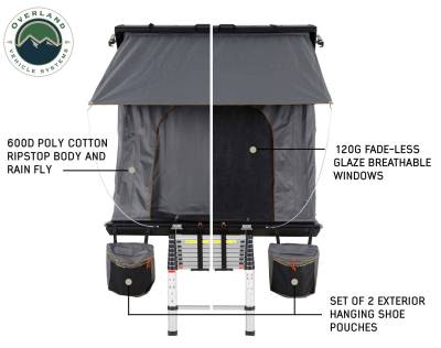 Overland Vehicle Systems - Mamba 3 Clamshell Aluminum Roof Top Tent -Black Shell & Grey Body - Image 3